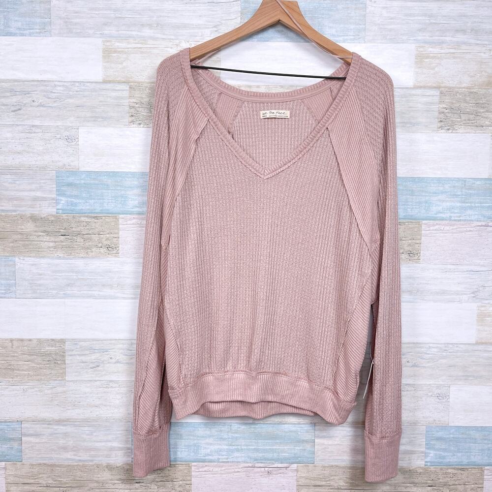 We The Free People Santa Clara Thermal Top Beige Slouchy Dolman Womens Medium